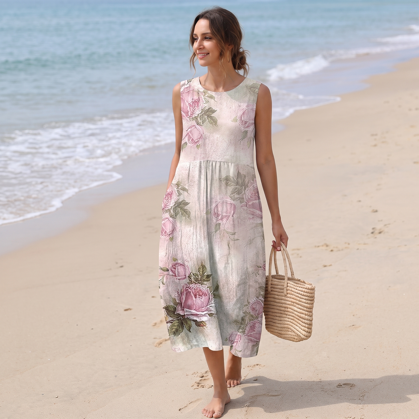 Freya | Ärmelloses bedrucktes Maxikleid