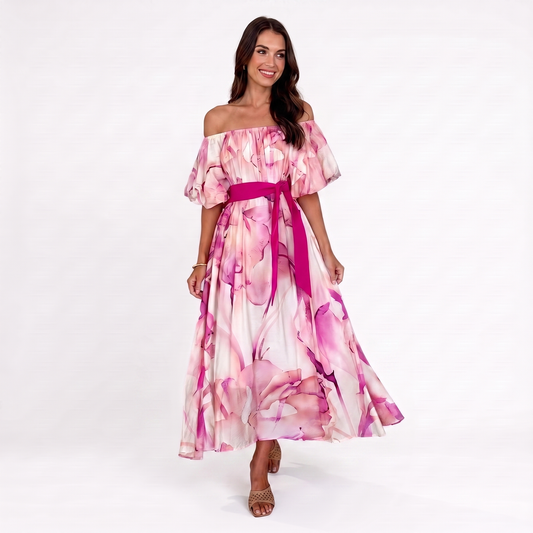 Nora | Bedrucktes Schwingkleid mit Puffärmeln