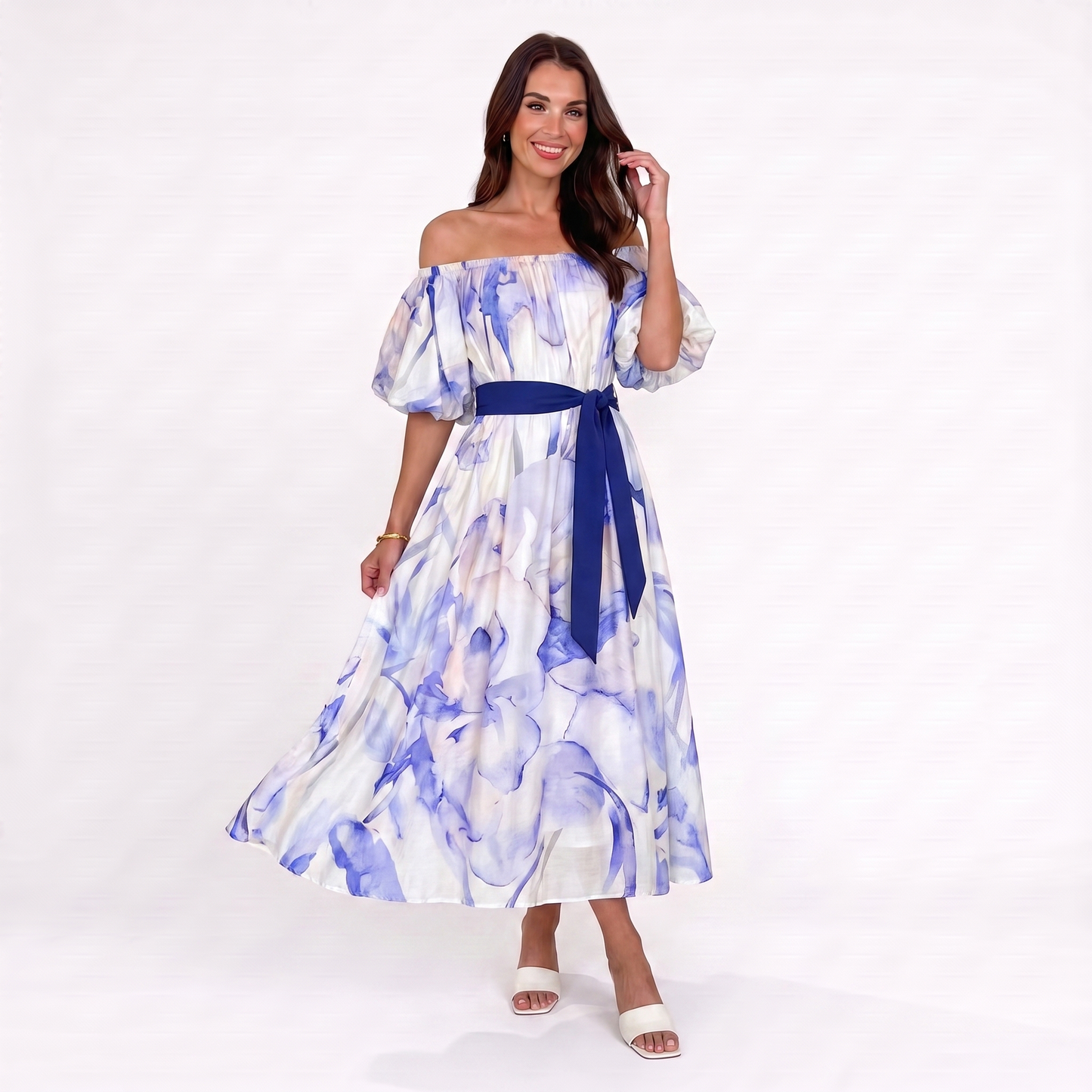 Nora | Bedrucktes Schwingkleid mit Puffärmeln