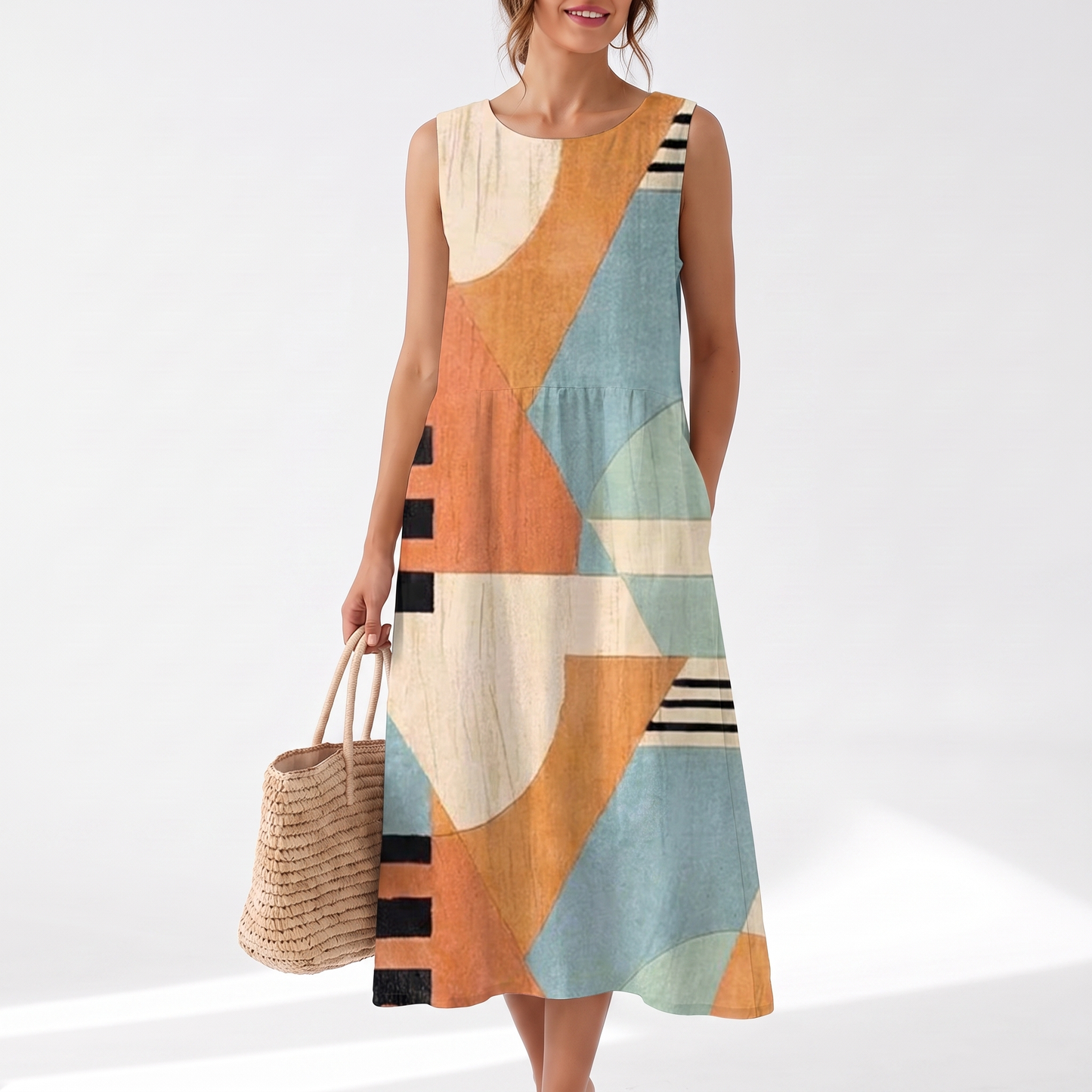 Freya | Ärmelloses bedrucktes Maxikleid