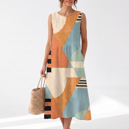 Freya | Ärmelloses bedrucktes Maxikleid