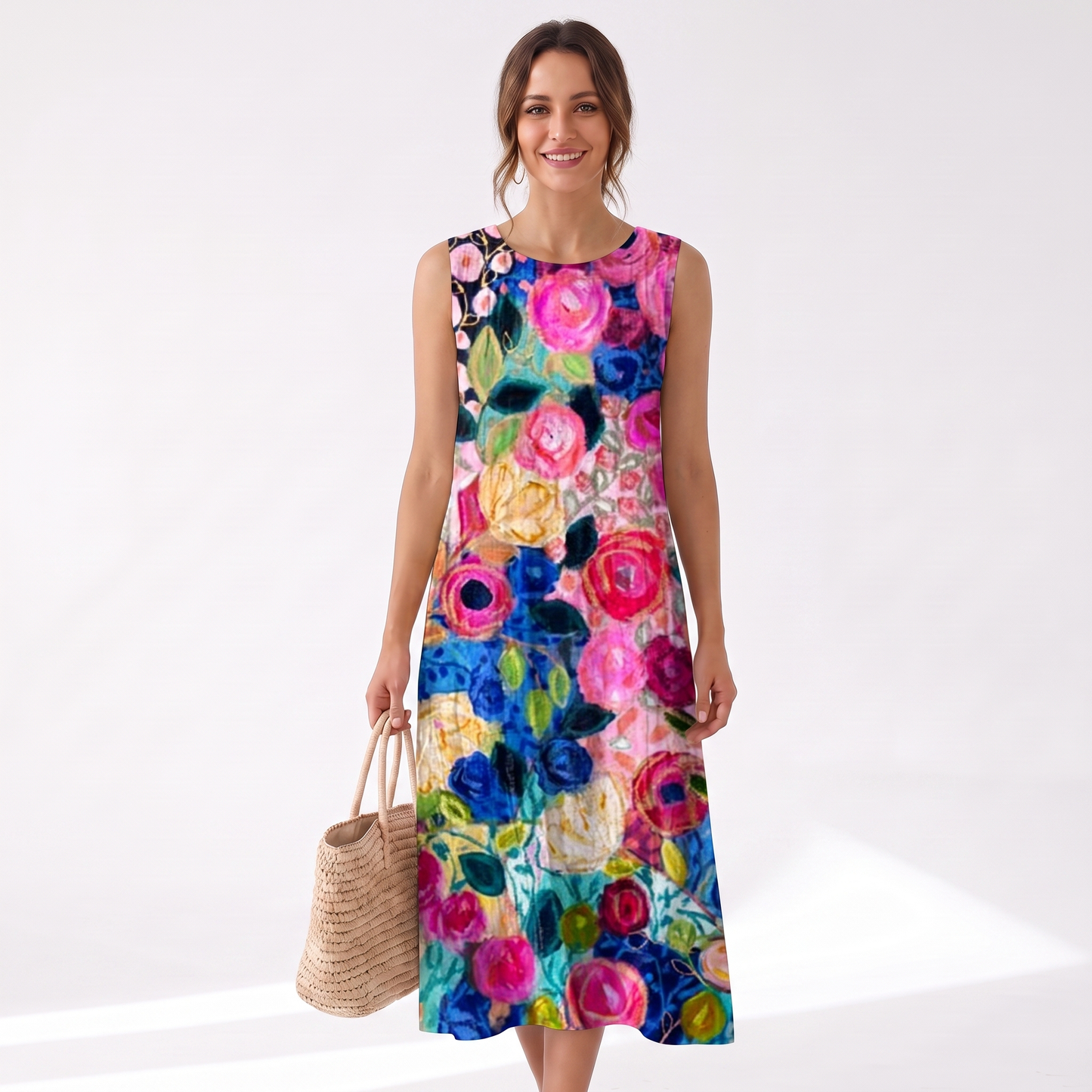 Freya | Ärmelloses bedrucktes Maxikleid